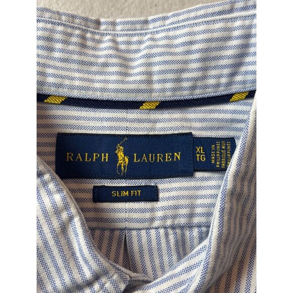 Ralph Lauren Mens Blue & White Striped Slim Fit Button-Down Shirt xl-Tg - Picture 10 of 12